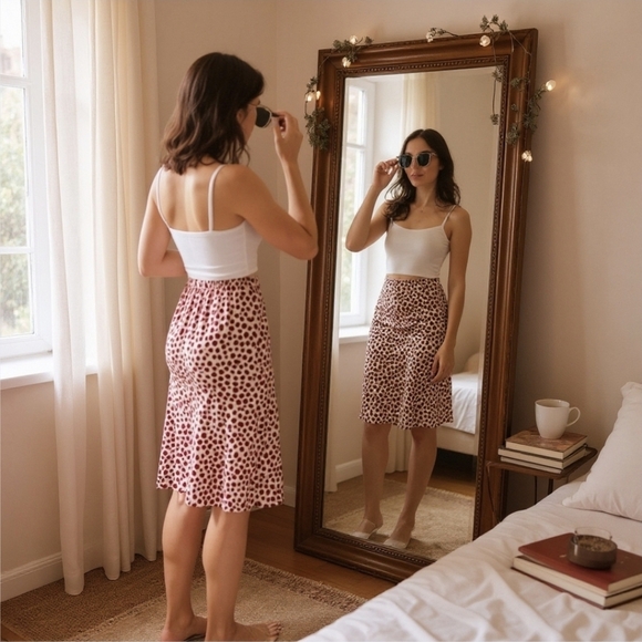 SHEIN Heart Print Pencil Skirt – Slit Hem, High Waist – Pink & Red – NWT – XS - Picture 6 of 6